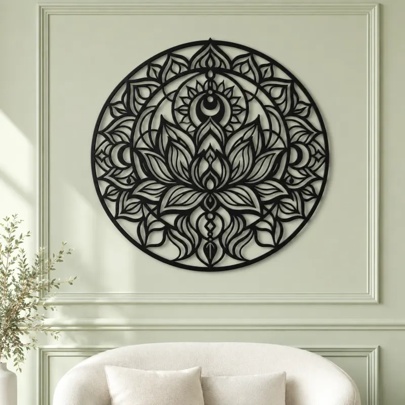 Lotus Mandala Metal Wall Art | Botanical Metal Wall Decor - lifestyle view 2