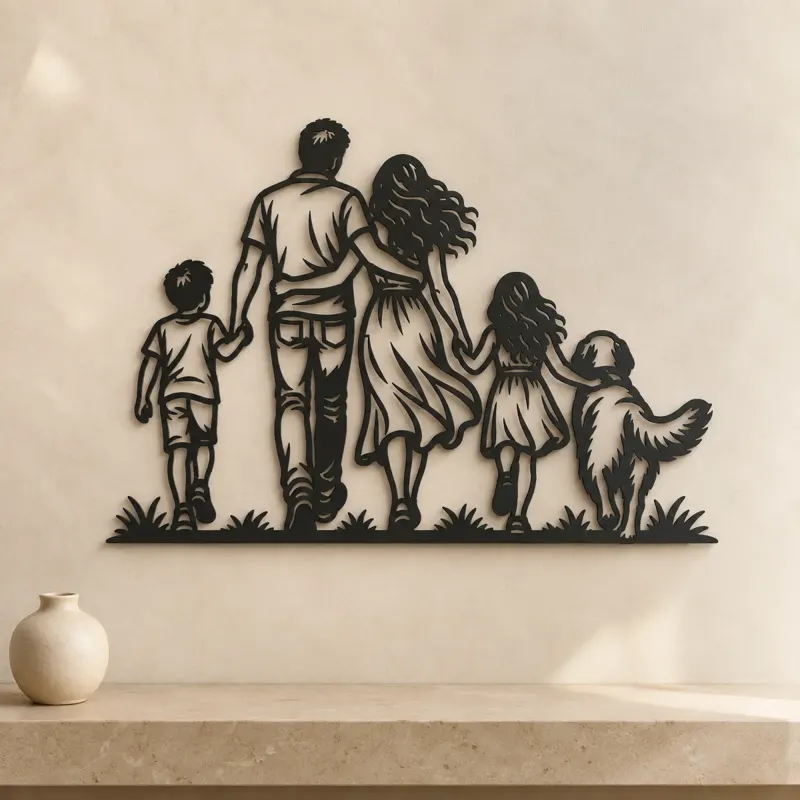 Family with Dog Metal Wall Art | Pet Lover Silhouette Decor - lifestyle view 3