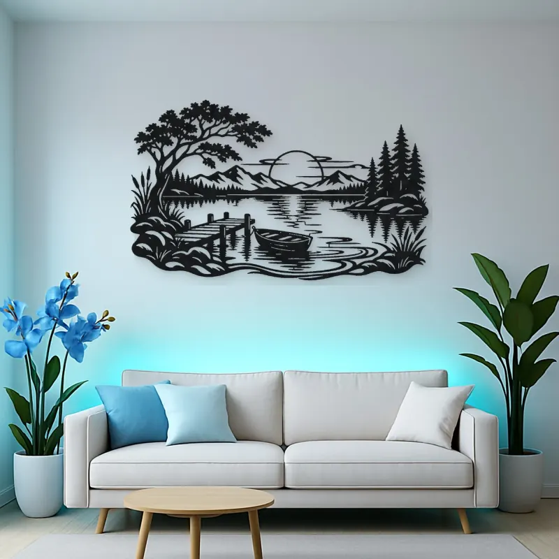 Calm Lake Ripples Metal Wall Art | Nature Silhouette Decor