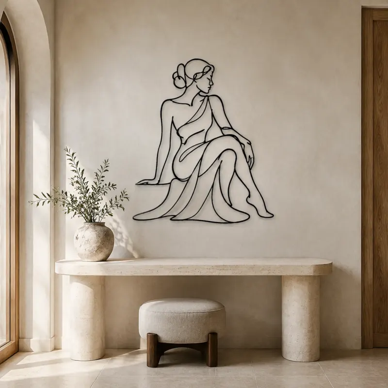 Seated Side Glance Metal Wall Art | Feminine Figure Wall Decor - lifestyle view 3