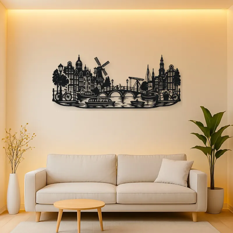 Amsterdam Canal Line Metal Wall Art | Travel and City Wall Decor