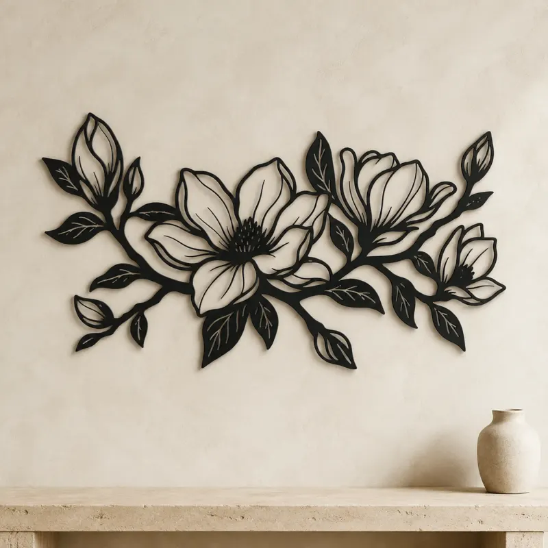 Magnolia Branch Metal Wall Art | Botanical Metal Wall Decor - lifestyle view 3