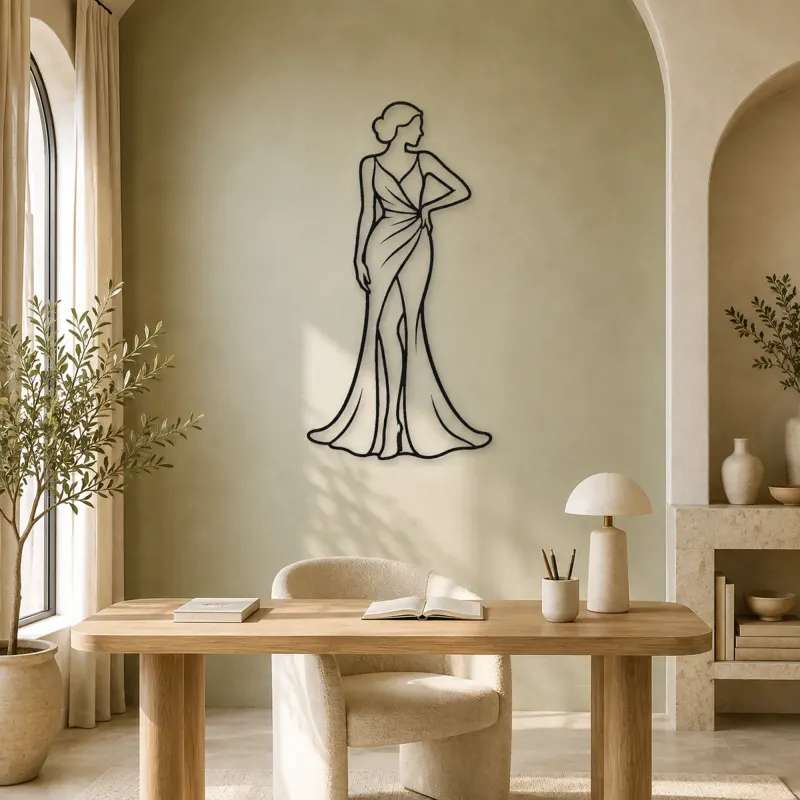 Satin Gown Silhouette Metal Wall Art | Fashion Figure Wall Decor - lifestyle view 4