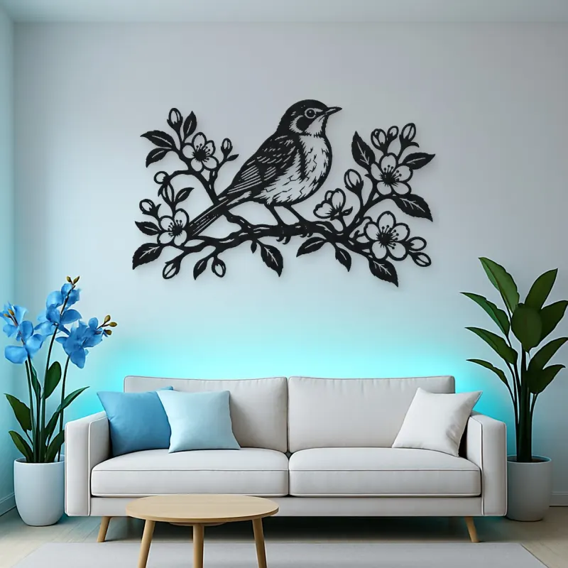 Robin Spring Branch Metal Wall Art | Wildlife Silhouette Decor