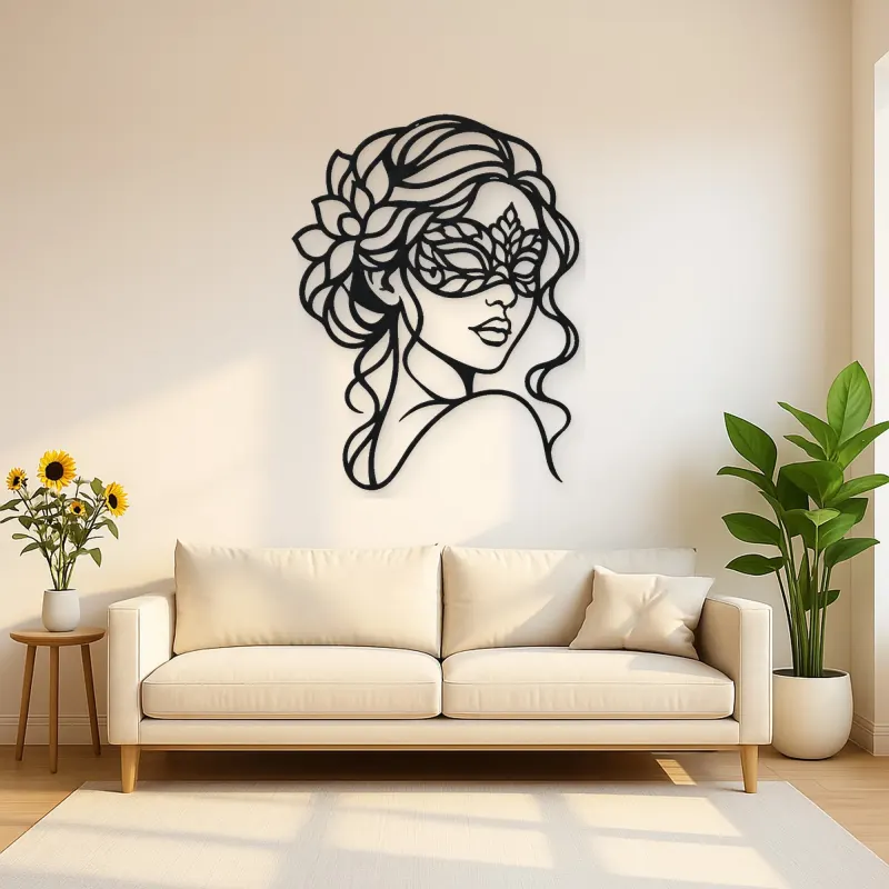 Masked Muse Metal Wall Art | Minimalist Woman Line Art