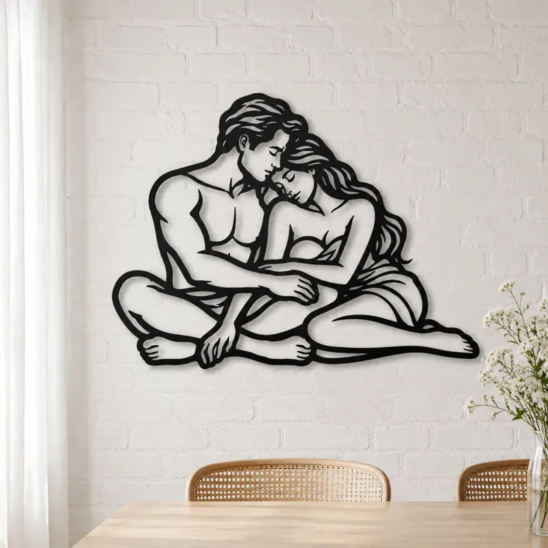 Quiet Night Cuddle Metal Wall Art | Romantic Couple Decor - lifestyle view 4