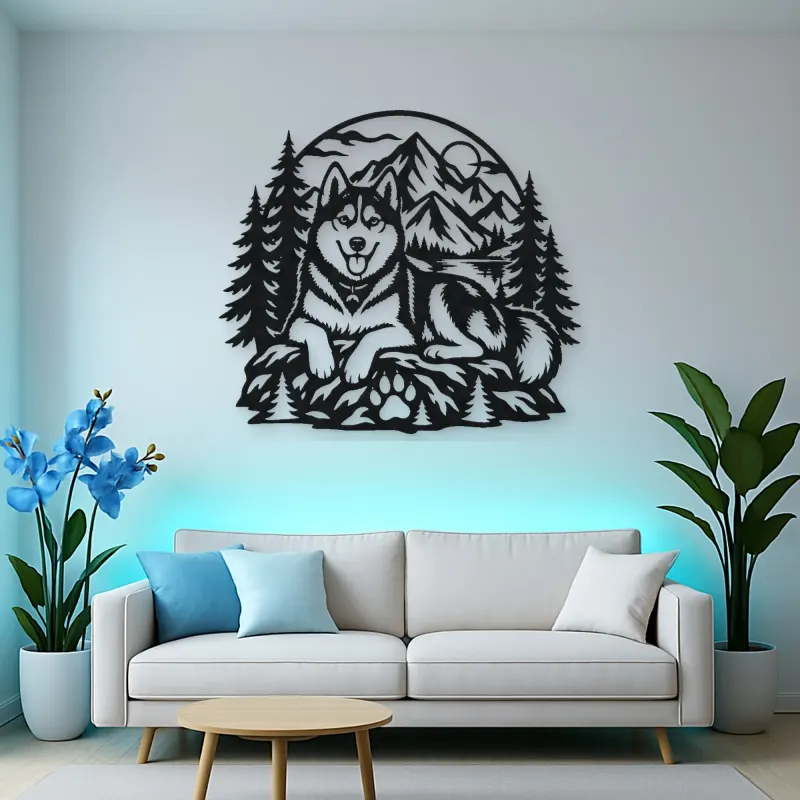 Husky Mountain Metal Wall Art | Pet Lover Silhouette Decor
