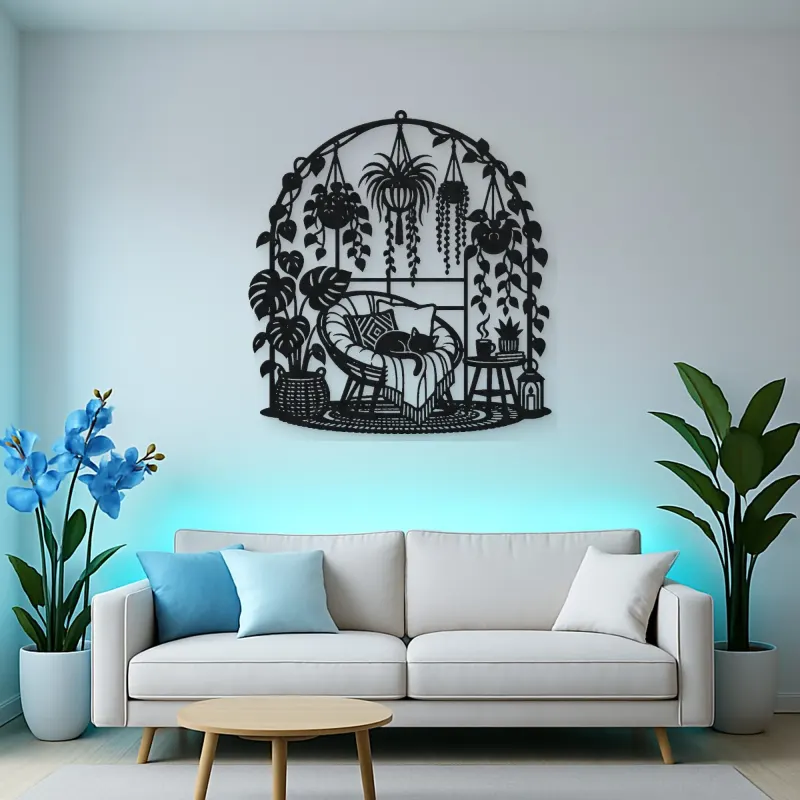 Hanging Plant Garden Metal Wall Art | Botanical Metal Wall Decor