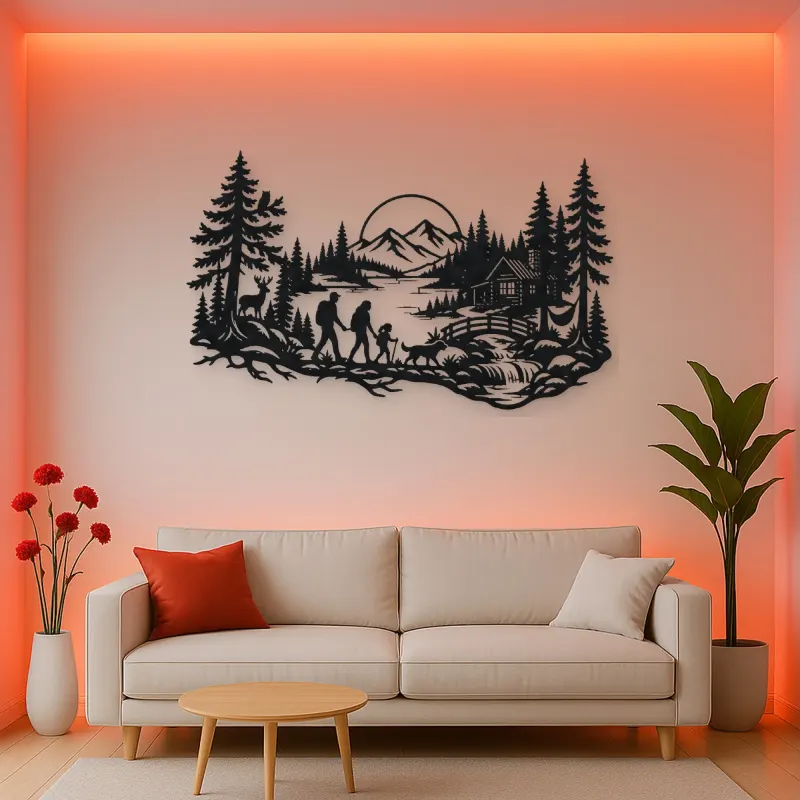 Woodland Family Walk Metal Wall Art | Family Silhouette Decor