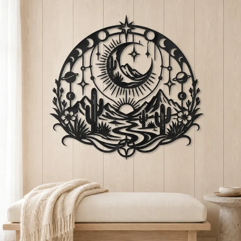 Desert Moon Arc Metal Wall Art | Nature Silhouette Decor - lifestyle view 5