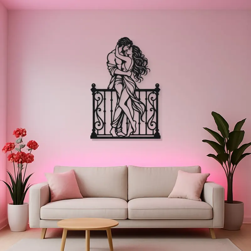 Balcony Embrace Metal Wall Art | Romantic Couple Decor