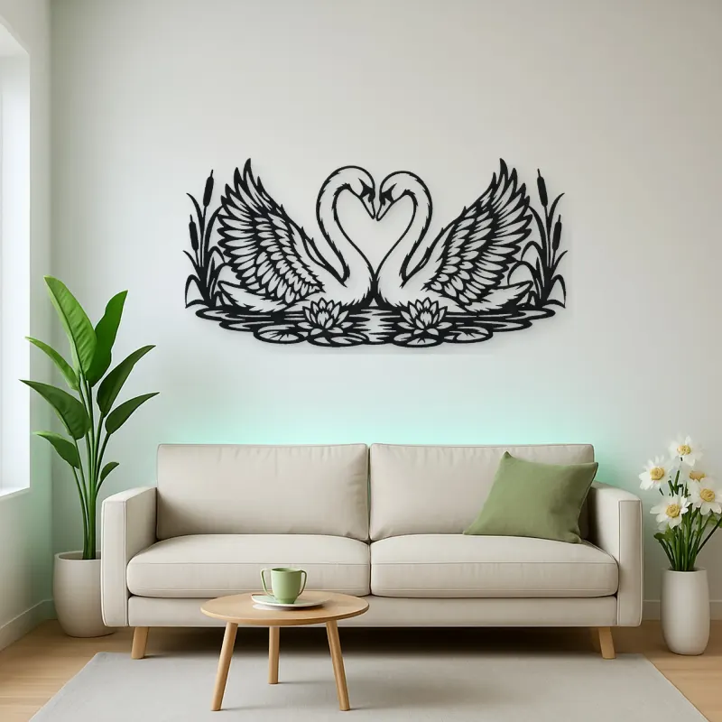 Swan Heart Pair Metal Wall Art | Wildlife Silhouette Decor