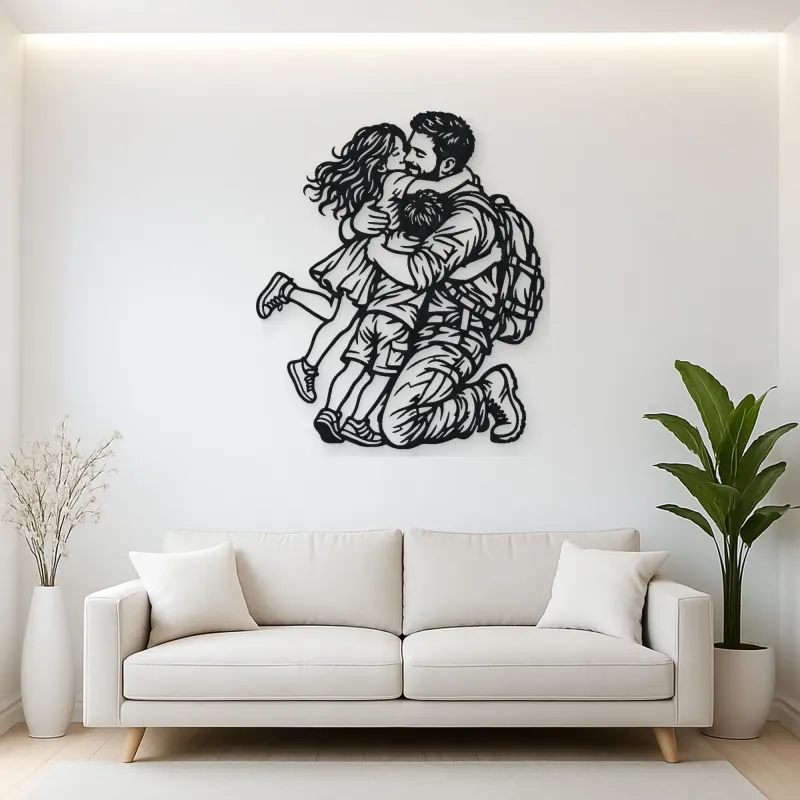 Homecoming Family Hug Metal Wall Art | Family Silhouette Decor