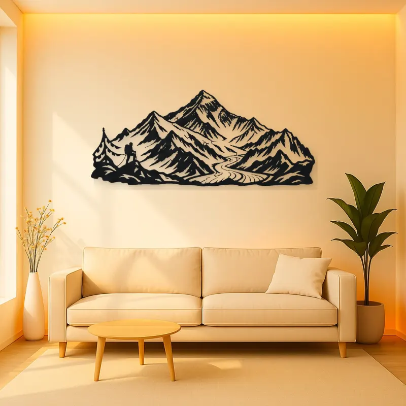 Minimal Everest Tribute Metal Wall Art | Nature Silhouette Decor