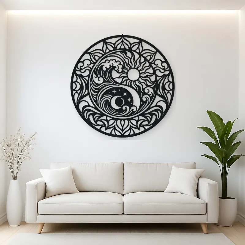 Yin-Yang Waves Metal Wall Art | Spiritual Boho Metal Decor