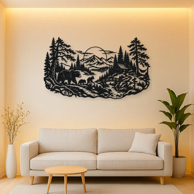 Bear Forest Trail Metal Wall Art | Wildlife Silhouette Decor