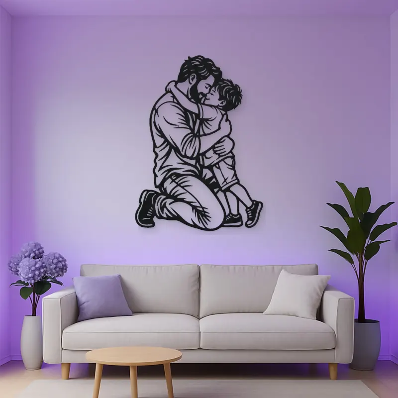 Single Father Child Metal Wall Art | Family Silhouette Decor