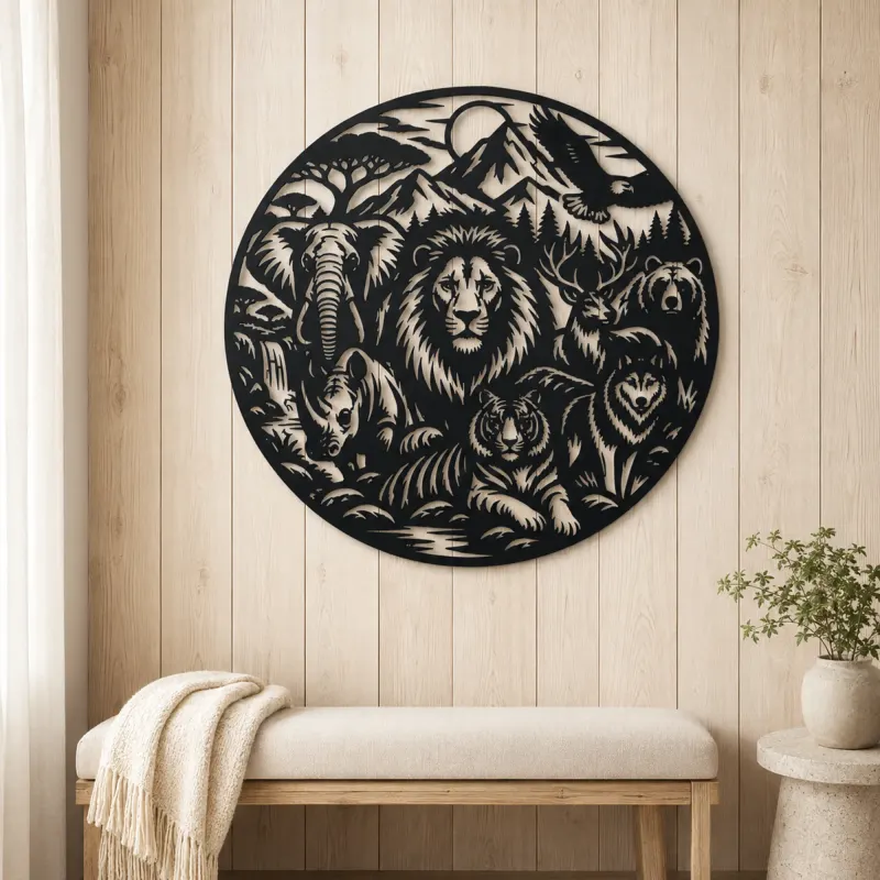 Wildlife World Circle Metal Wall Art | Wildlife Silhouette Decor - lifestyle view 5