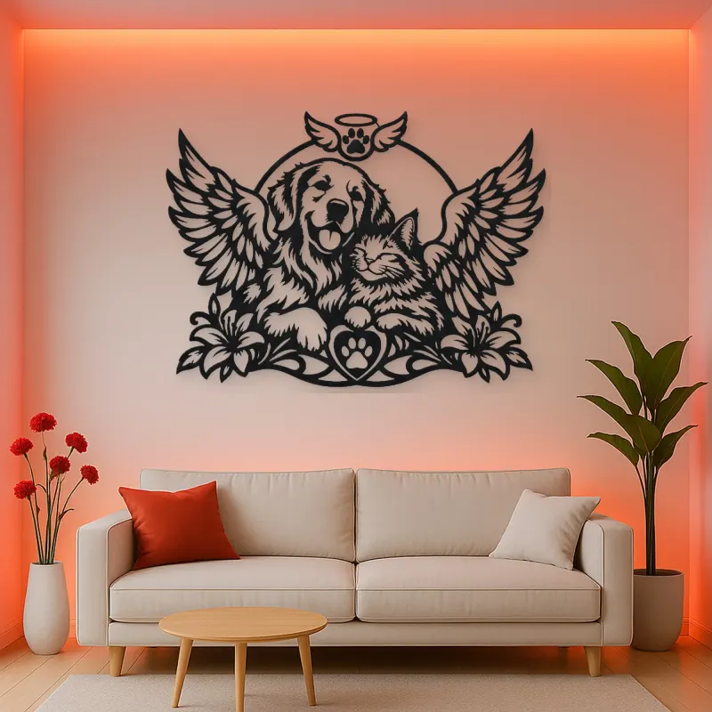 Pet Memorial Wings Metal Wall Art | Pet Lover Silhouette Decor