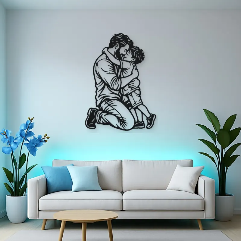 Single Father Child Metal Wall Art | Family Silhouette Decor
