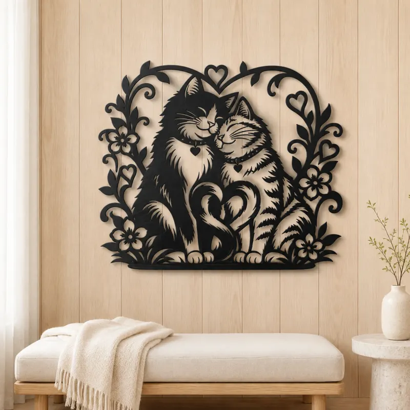 Two Cats in Love Metal Wall Art | Pet Lover Silhouette Decor - lifestyle view 5
