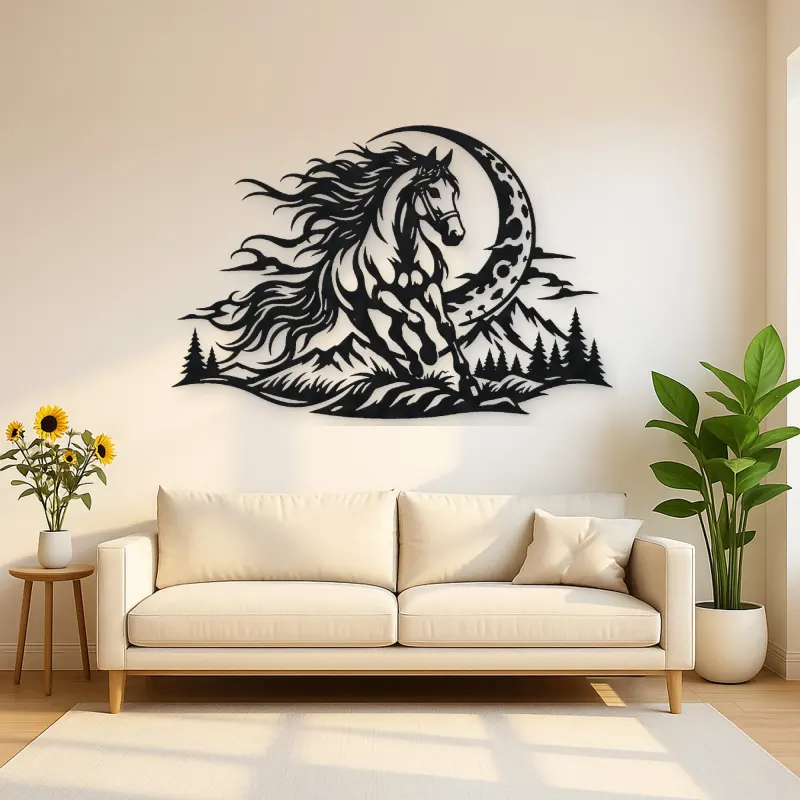 Horse and Moon Arc Metal Wall Art | Equestrian Wall Decor