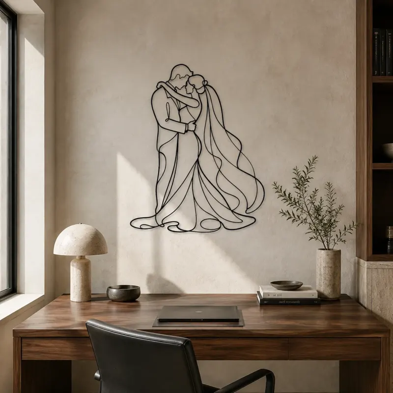 Wedding Veil Embrace Metal Wall Art | Romantic Couple Decor - lifestyle view 3