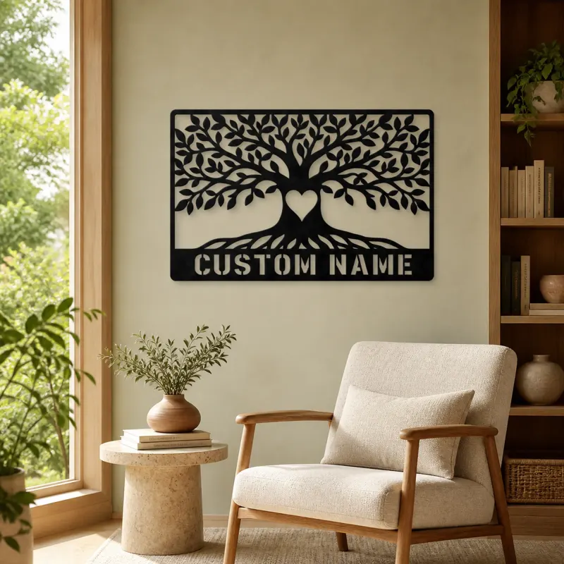 Personalized Leafy Tree Metal Wall Art with Heart - lifestyle view 4