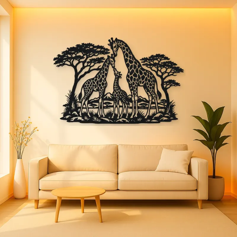 Giraffe Family Metal Wall Art | Wildlife Silhouette Decor