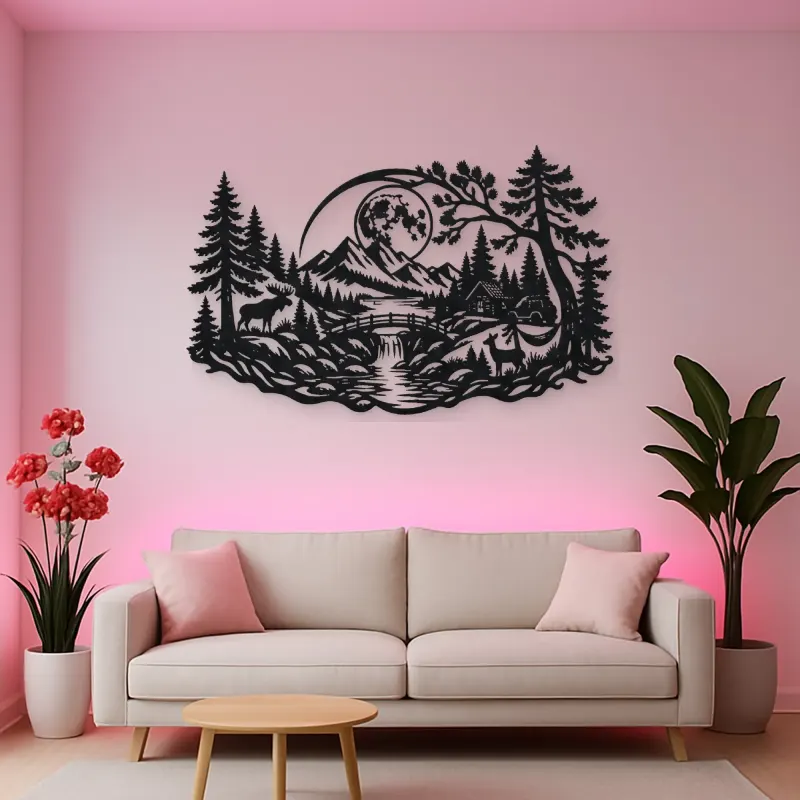 Forest Moon Arc Metal Wall Art | Nature Silhouette Decor