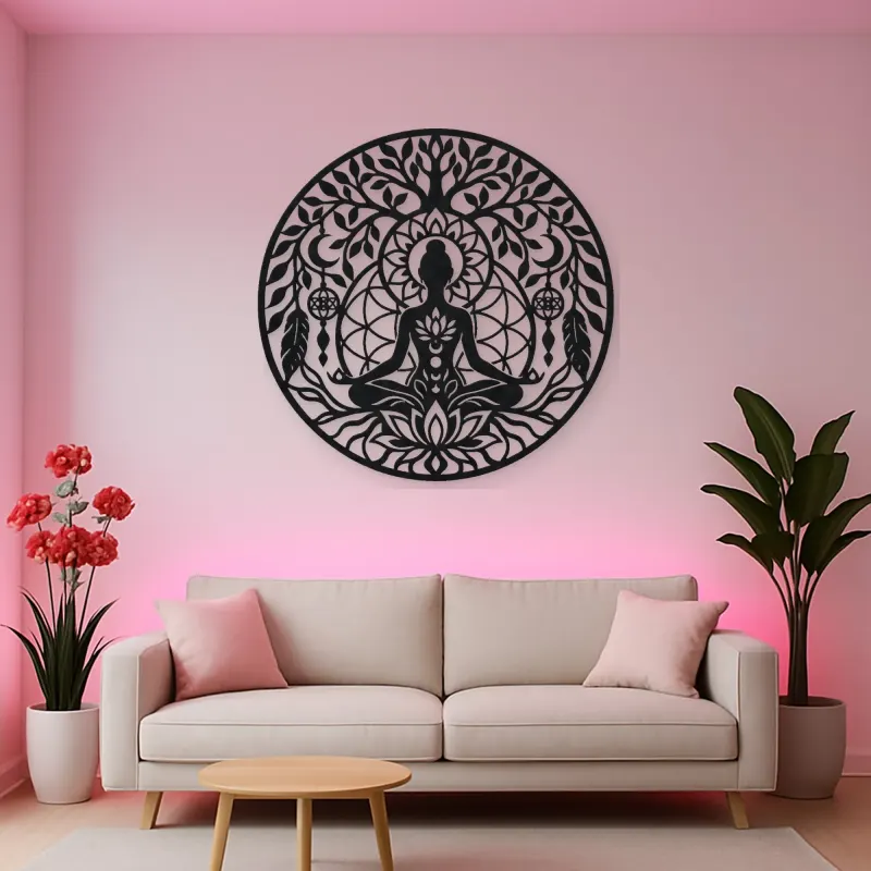 Meditation Silhouette Circle Metal Wall Art | Movement Silhouette Decor