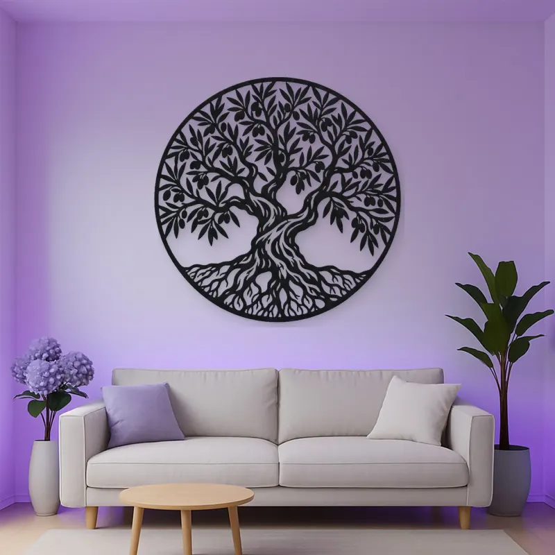 Olive Tree Circle Metal Wall Art | Botanical Metal Wall Decor
