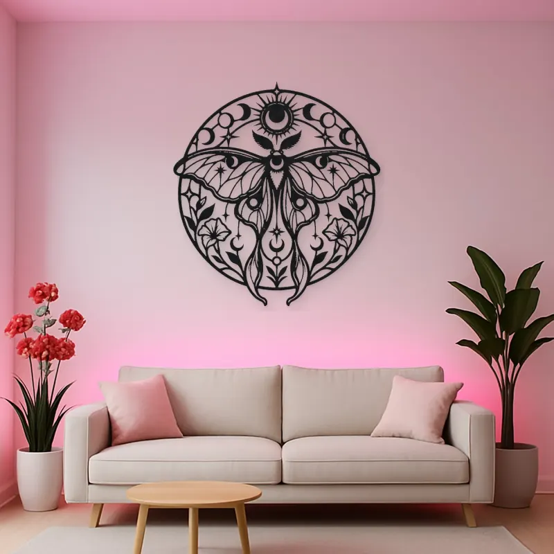 Lunar Moth Emblem Metal Wall Art | Celestial Boho Wall Decor