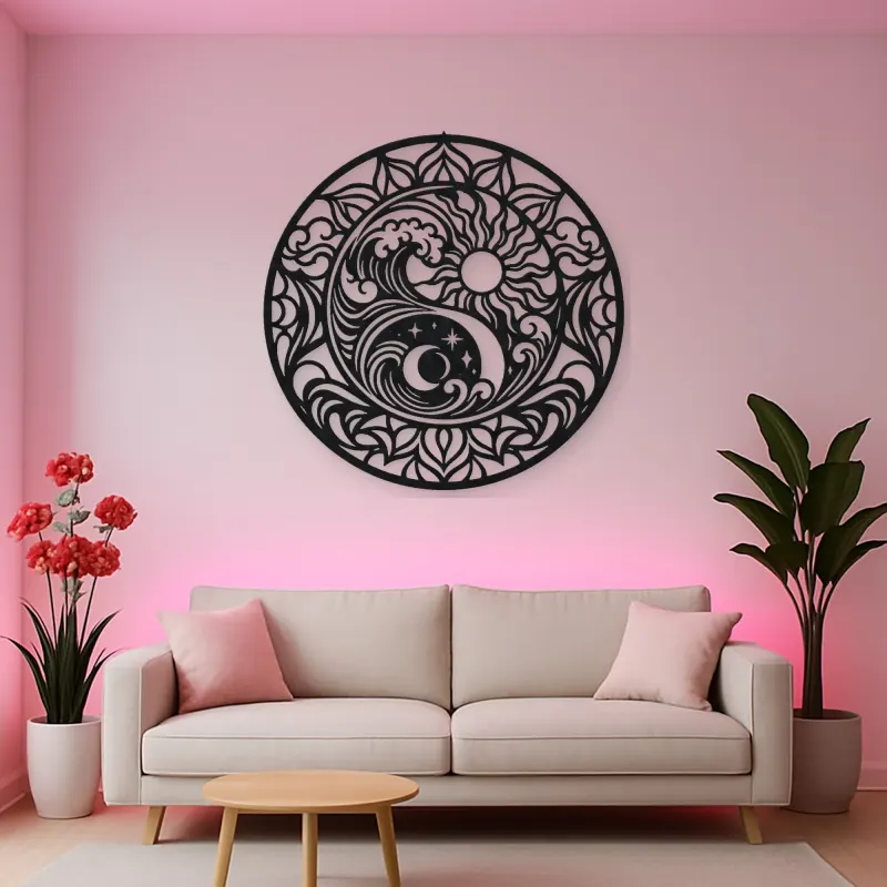Yin-Yang Waves Metal Wall Art | Spiritual Boho Metal Decor