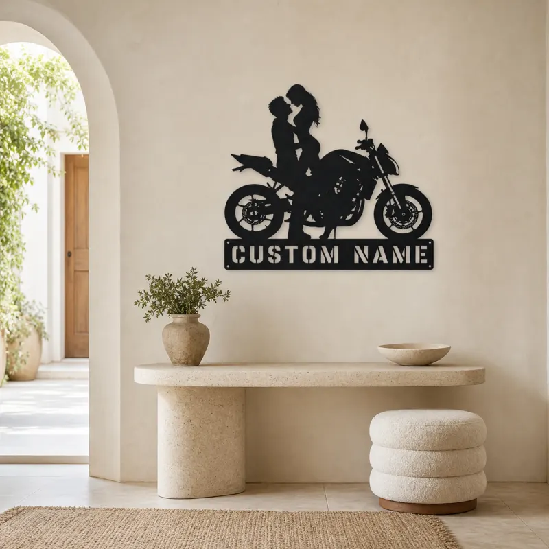 Personalized Modern Motorcycle Couple Metal Wall Art - lifestyle view 3