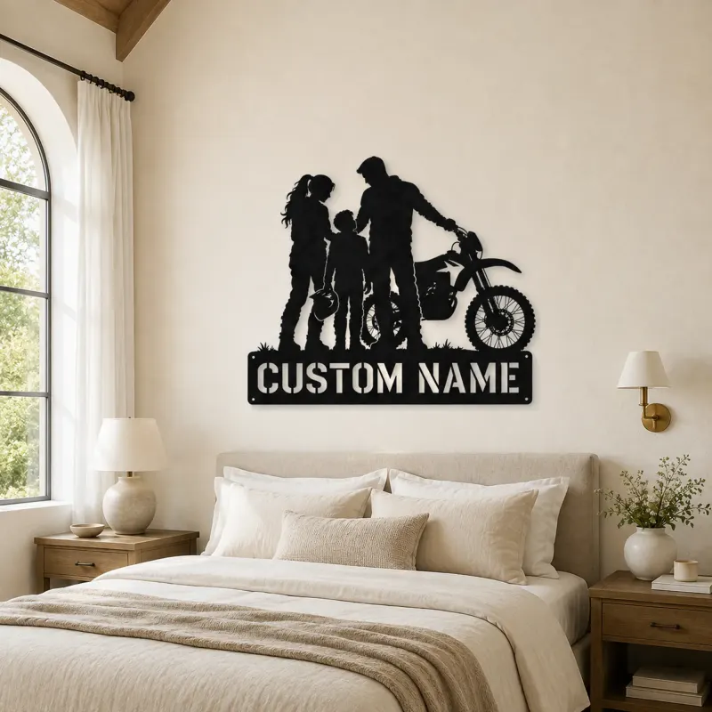 Personalized Dirt Bike Family with Helmets Metal Wall Art - lifestyle view 2