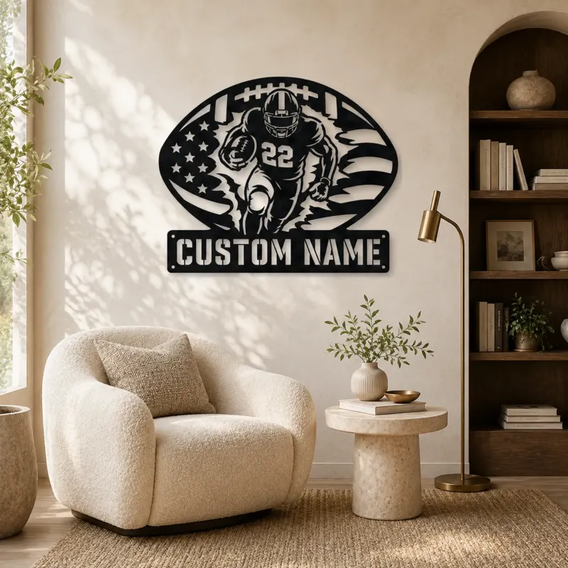 Personalized Number 22 Running Back American Flag Metal Wall Art - lifestyle view 5