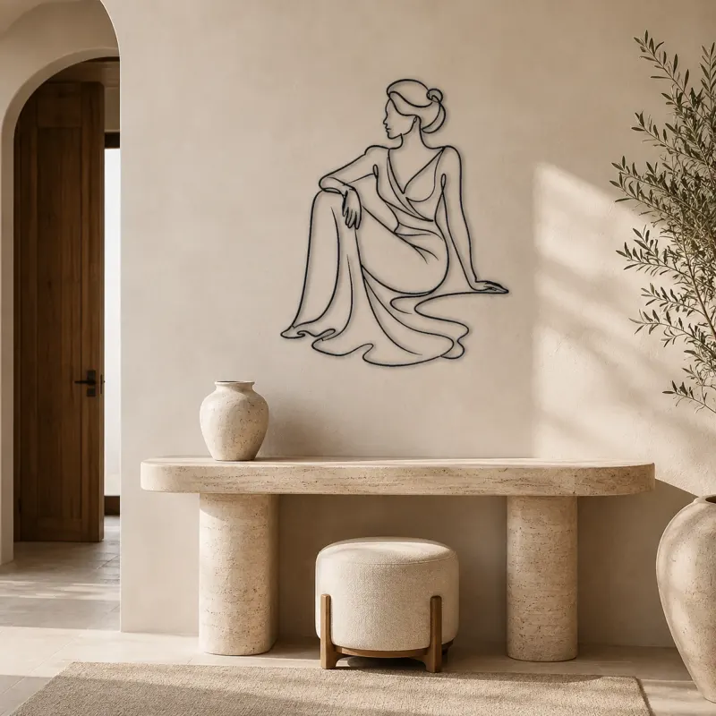 Seated Dress Flow Metal Wall Art | Fashion Figure Wall Decor - lifestyle view 3