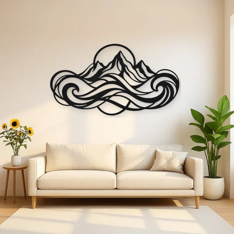 Fluid Mountain Waves Metal Wall Art | Nature Silhouette Decor