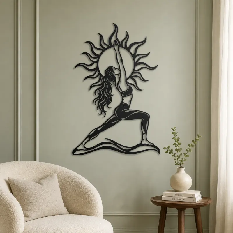 Sun Salutation Metal Wall Art | Movement Silhouette Decor - lifestyle view 2