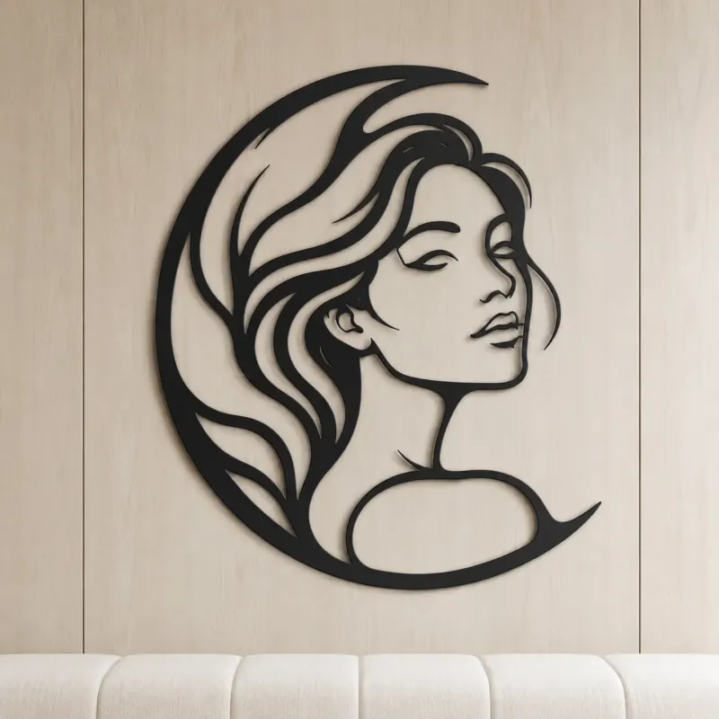 Moon Curve Face Metal Wall Art | Minimalist Woman Line Art - lifestyle view 5