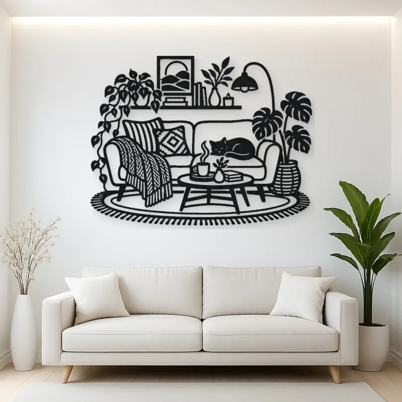 Cozy Sofa Line Metal Wall Art | Cozy Home Metal Decor
