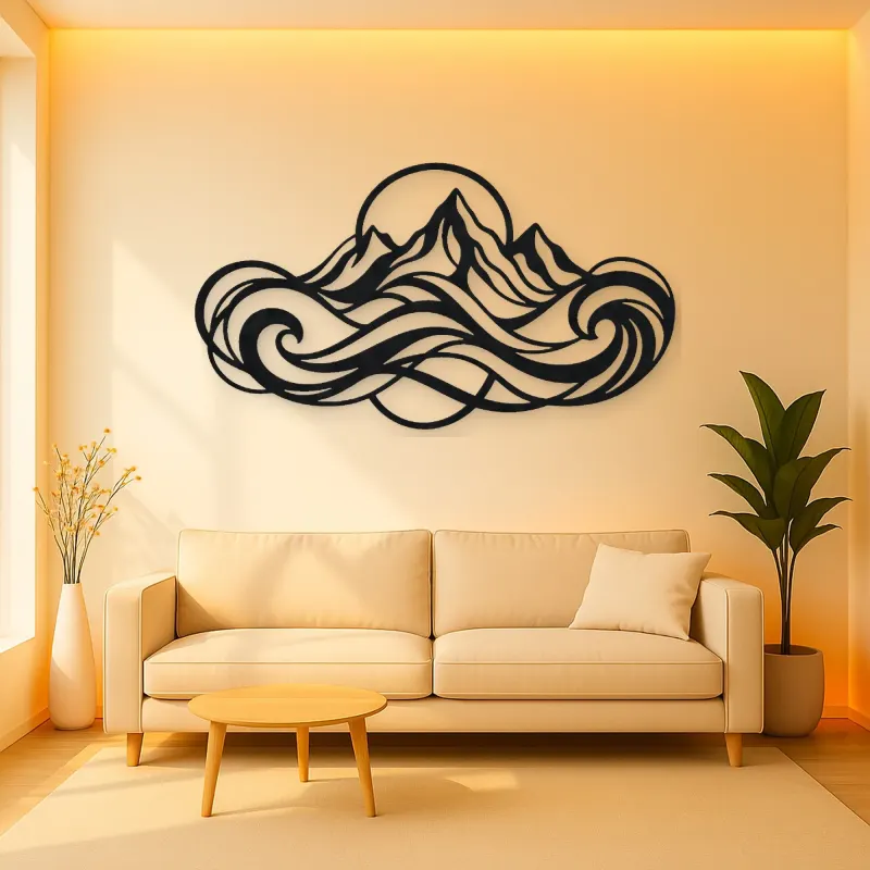 Fluid Mountain Waves Metal Wall Art | Nature Silhouette Decor