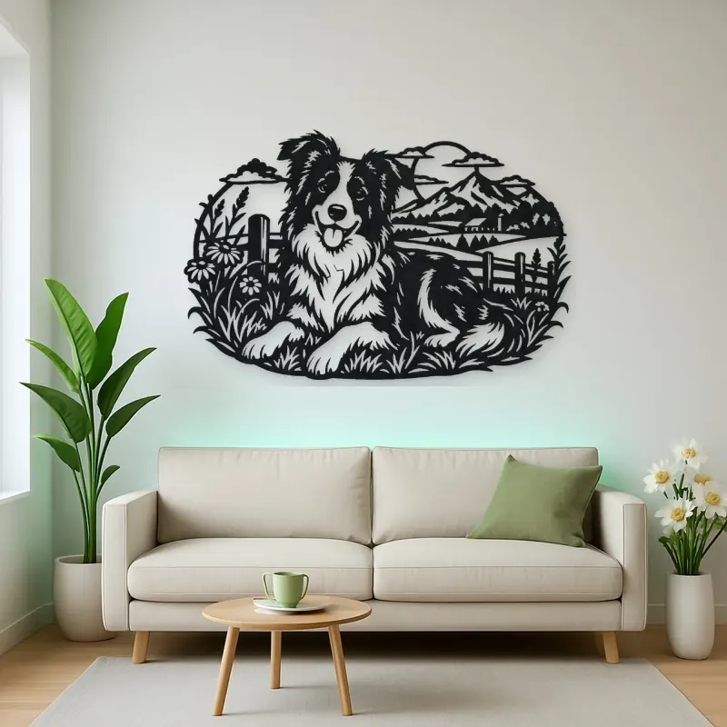 Border Collie Field Metal Wall Art | Pet Lover Silhouette Decor