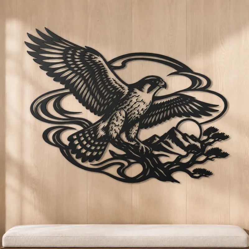 Falcon Wind Curve Metal Wall Art | Wildlife Silhouette Decor - lifestyle view 5