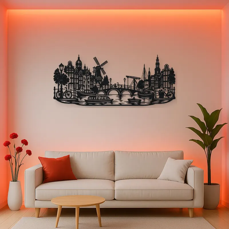 Amsterdam Canal Line Metal Wall Art | Travel and City Wall Decor