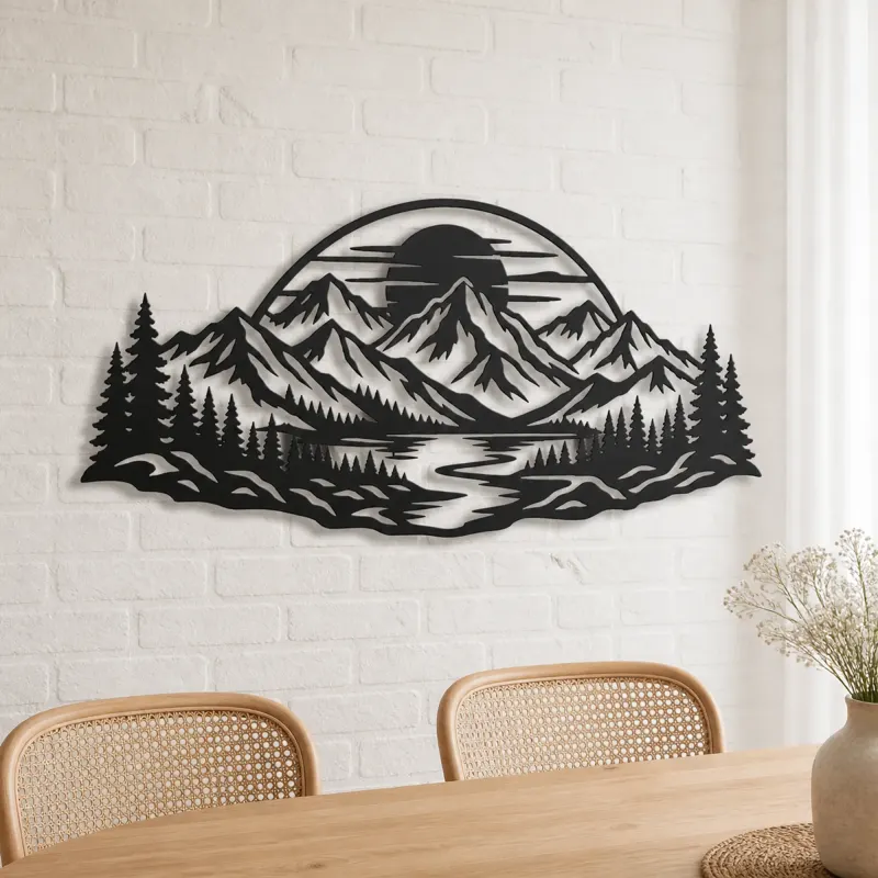 Mountain Sunset Arc Metal Wall Art | Nature Silhouette Decor - lifestyle view 4