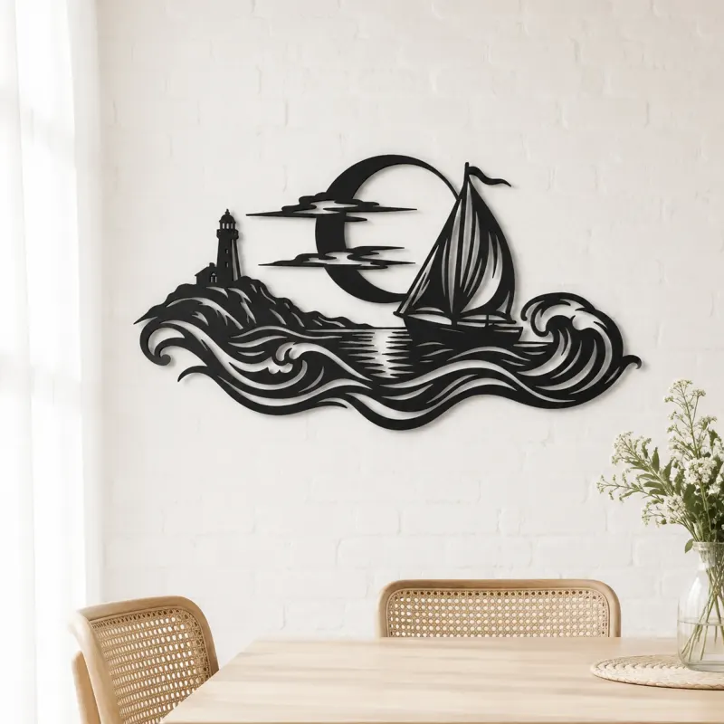 Moonlit Boat Metal Wall Art | Coastal and Nautical Wall Decor - lifestyle view 4