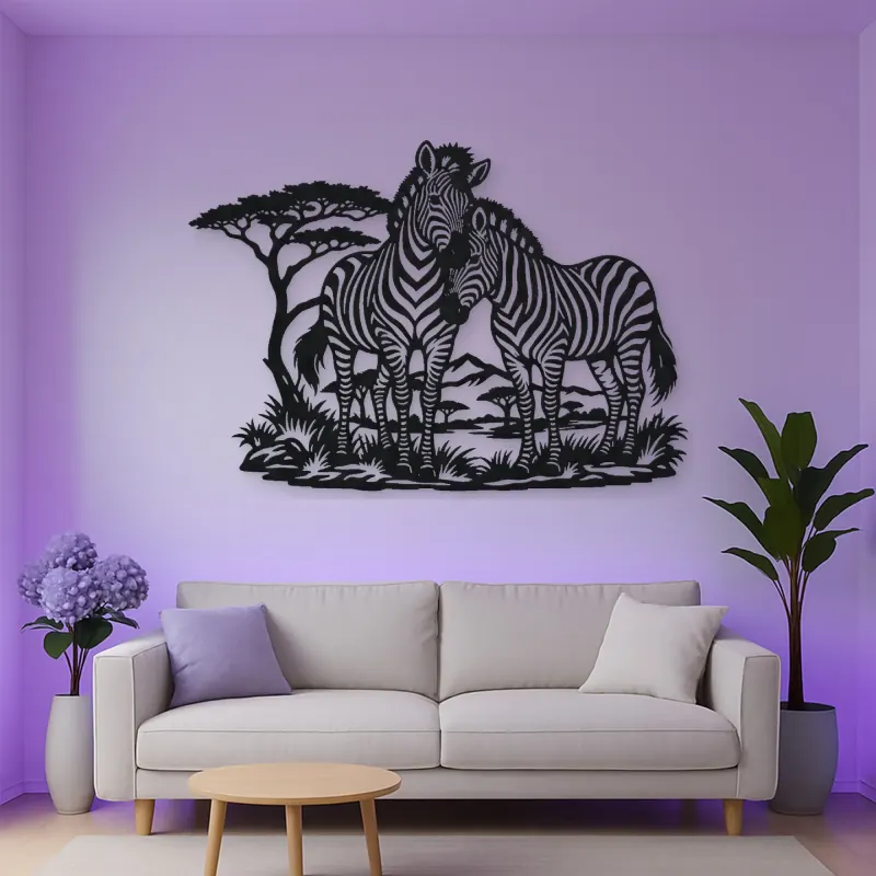Zebra Pair Metal Wall Art | Wildlife Silhouette Decor