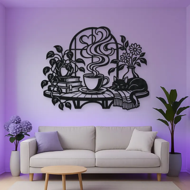 Coffee Cup Steam Flow Metal Wall Art | Cozy Home Metal Decor